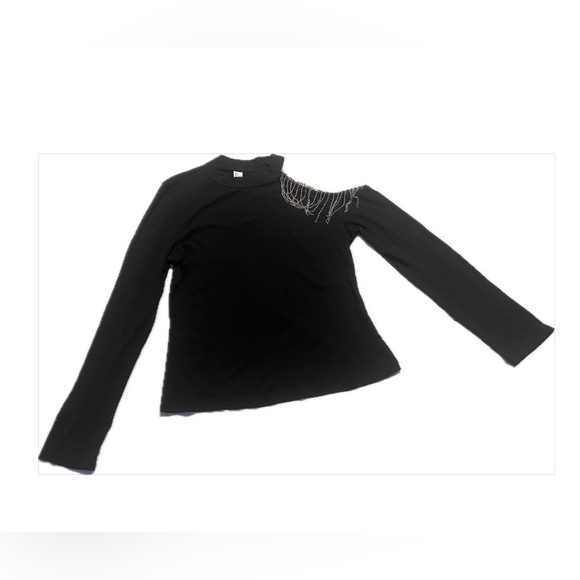 SweatyRocks Black Open Shoulder Bling Long Sleeve Sweater - Picture 9 of 9